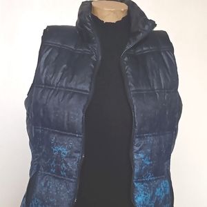 Andrew Marc Designer Puffer Vest Black Blue Speckled
